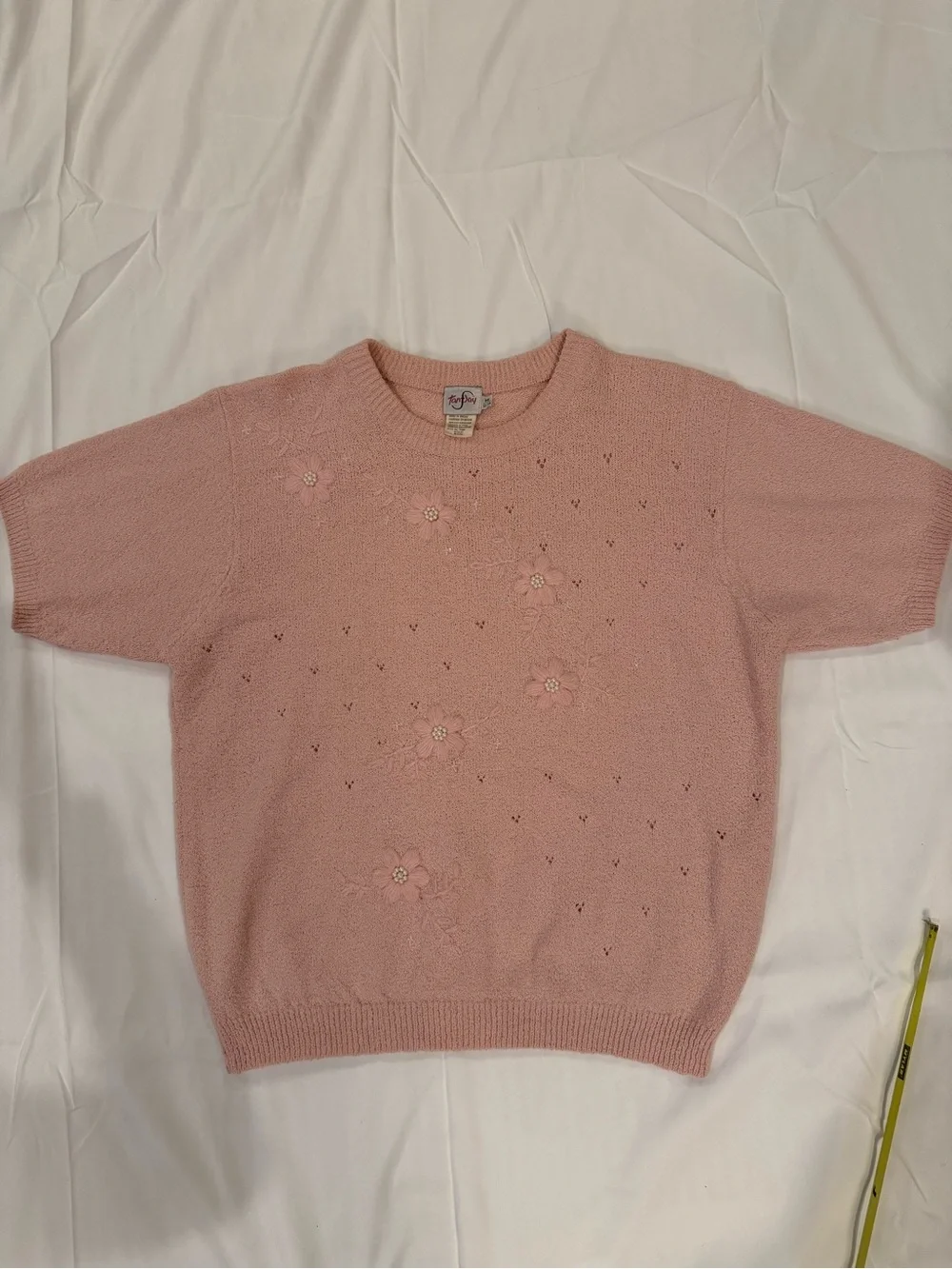 Vintage TAN Jay Inspired Rose Pink Floral Crewneck Sweater - Women